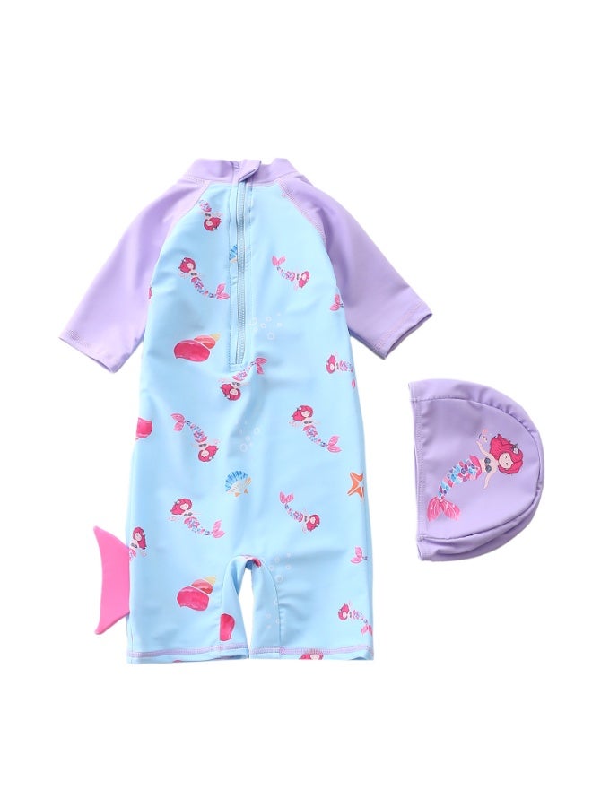 SISGL Children's Swimsuit For Girls Mermaid Design Short Sleeve With Cap One Piece Surfing Suit Baby Swimming Pool Girl Swimsuit - Image 2