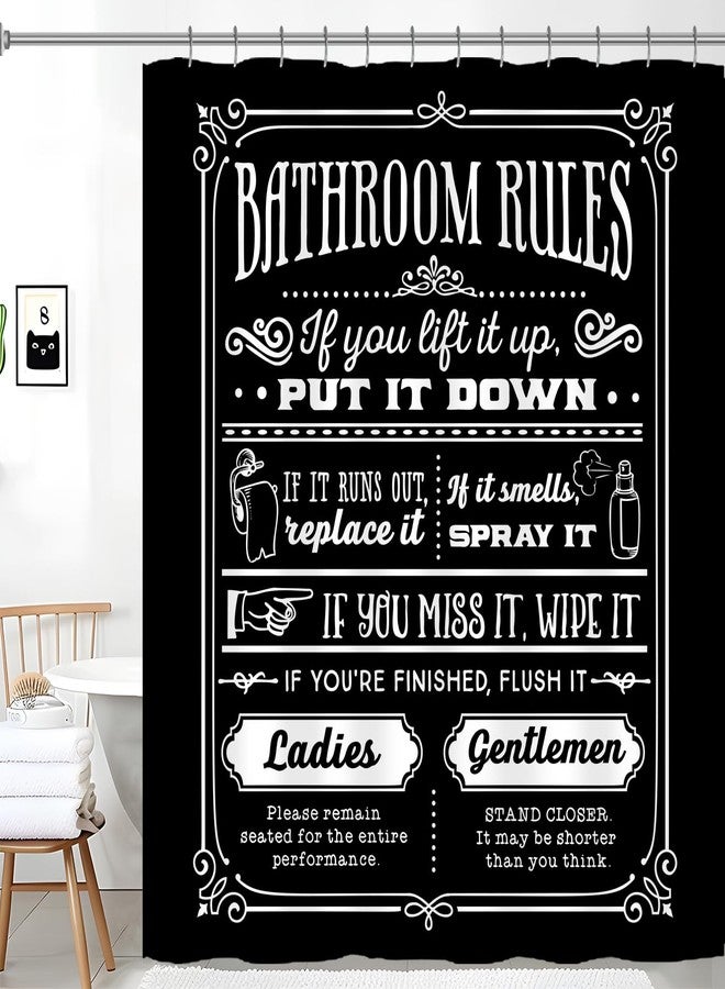 Focal20 Funny Quotes Shower Curtains, Cool Bathroom Rules Shower Curtain, Fun 72 x 72 Inch Black and White Fable Motto Waterproof Shower Curtains with Metal Hooks for Bathroom Decor - Image 1