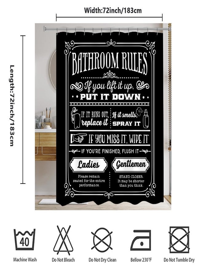 Focal20 Funny Quotes Shower Curtains, Cool Bathroom Rules Shower Curtain, Fun 72 x 72 Inch Black and White Fable Motto Waterproof Shower Curtains with Metal Hooks for Bathroom Decor - Image 2