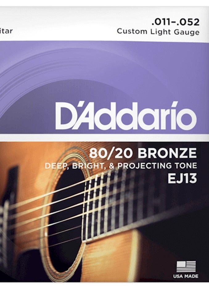 Daddario D'Addario EJ13 80/20 Bronze Acoustic Guitar Strings Custom Light - 11-52