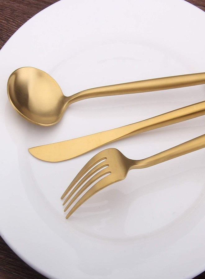 Bysta Matte Gold Silverware Set, 20-Piece Stainless Steel Flatware Set Cutlery Set Service For 4, Satin Finish, Dishwasher Safe, Nice Gift Box - Image 5
