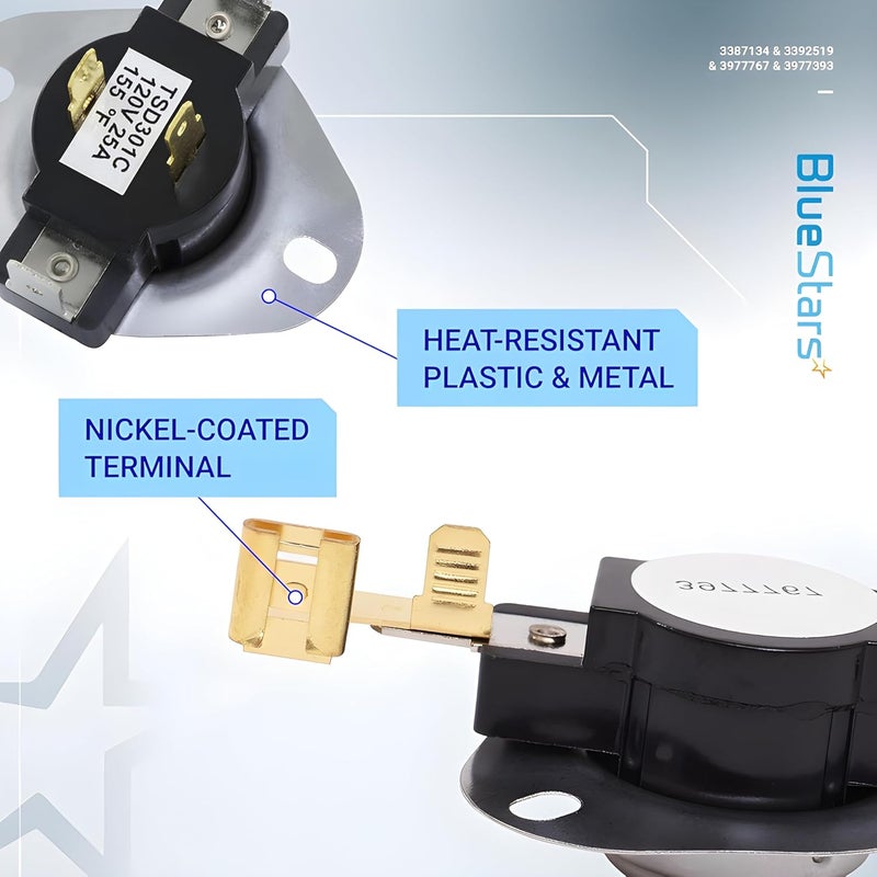 BlueStars 3387134 Cycling Thermostat 3392519 Dryer Thermal Fuse 3977393 Thermal Cut-off Switch 3977767 High-limit Thermostat Kit - Compatible with Whirlpool Kenmore Maytag Dryers - Image 5