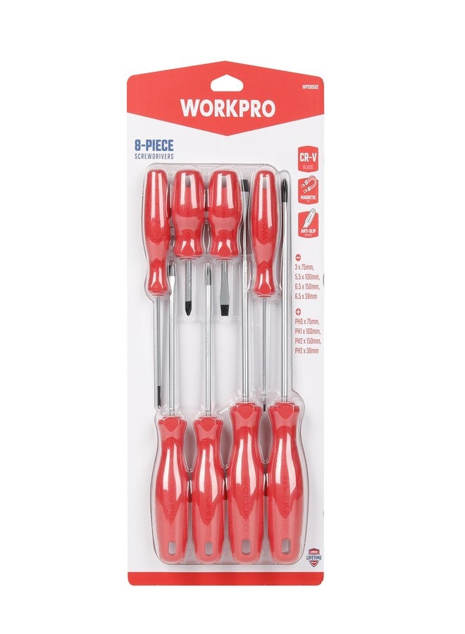 WORKPRO WP200502 8Pc Screwdriver Set | CR-V Steel Blades | Blackened Magnetic Tips | Anti-Slip Ergonomic Handle | Phillips & Slotted Screwdrivers | DIY, Electrical & Professional Use - Image 2