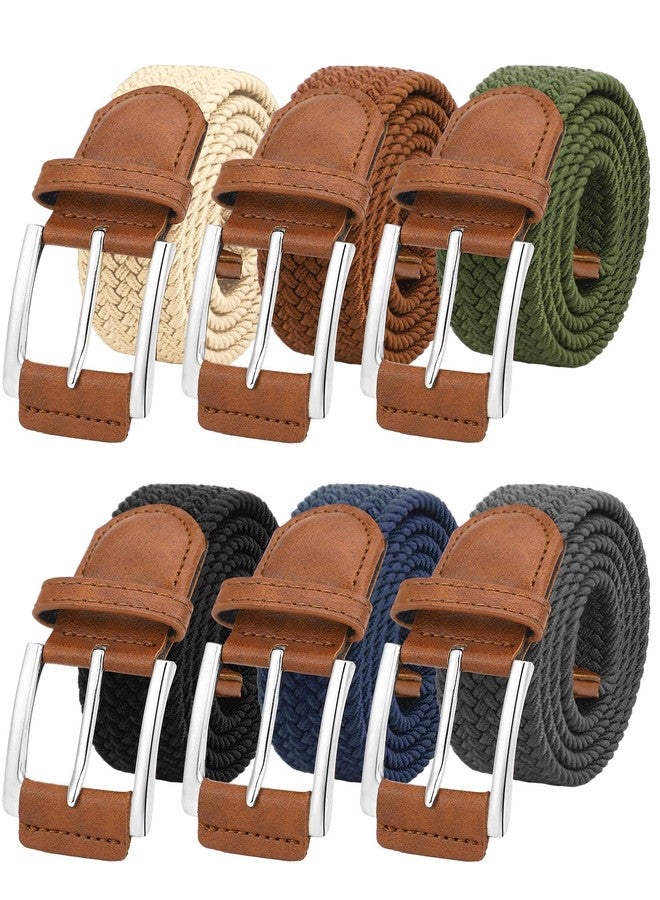Chuarry 6 Pcs Stretch Belt Men Braided Elastic Belts for Men Woven Nylon Work Belts for Casual Jeans Golf Shirts Pants Shorts, 6 Colors - Image 1