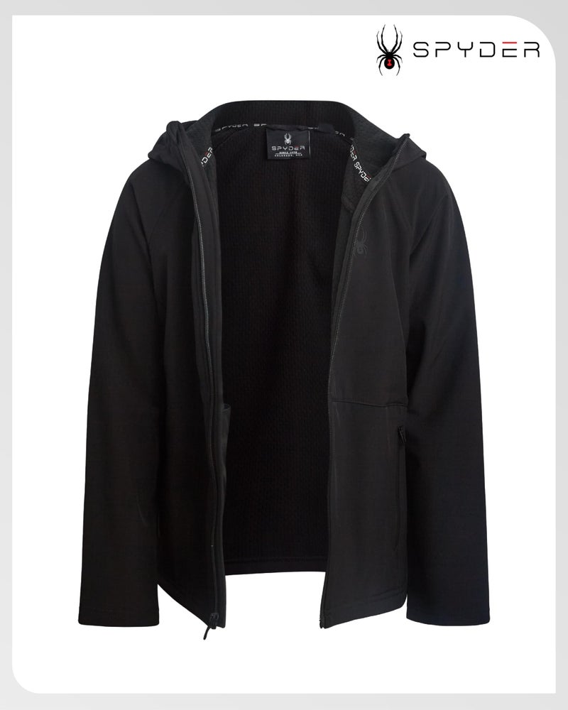 Spyder Boys Softshell Jacket - Cozy Insulated Polar Fleece Lined Softshell Winter Coat Hooded Windbreaker Jacket for Boys, Size 14-16, Black Ink - Image 3