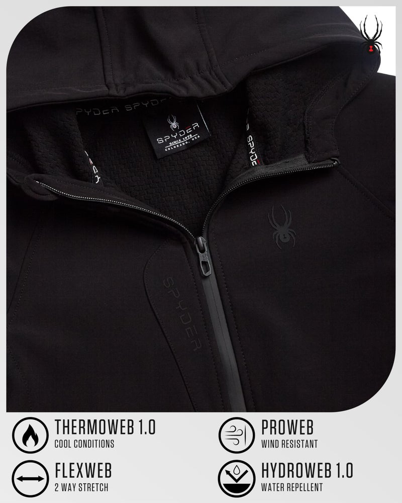 Spyder Boys Softshell Jacket - Cozy Insulated Polar Fleece Lined Softshell Winter Coat Hooded Windbreaker Jacket for Boys, Size 14-16, Black Ink - Image 4