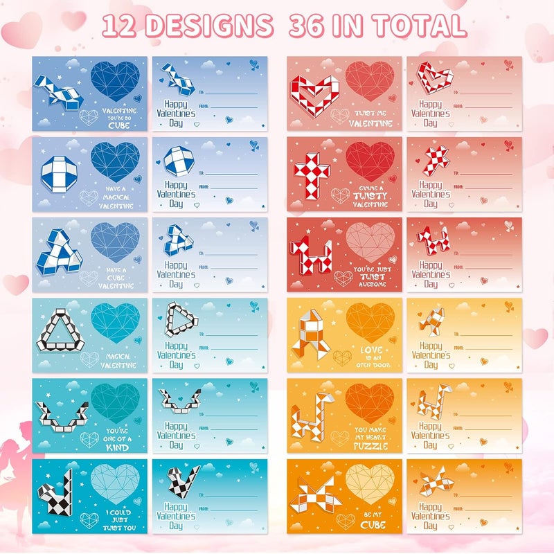 Civaner Civaner 24 Pieces Valentines Day Cards School Gifts for Kids Valentines Day Exchange Gift Cards and 24 Pieces Snake Cube Snake Twist Puzzle Toy for School Classroom Prize Party Favor  - Image 2
