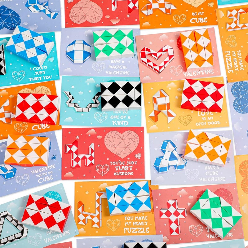 Civaner Civaner 24 Pieces Valentines Day Cards School Gifts for Kids Valentines Day Exchange Gift Cards and 24 Pieces Snake Cube Snake Twist Puzzle Toy for School Classroom Prize Party Favor  - Image 1