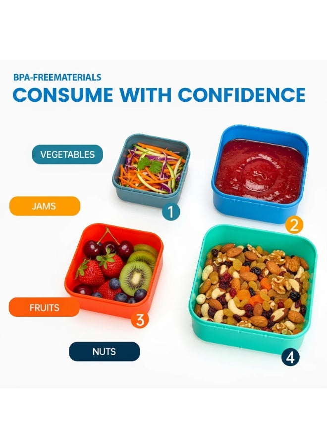 Lucky Kids 4 Pack Snack Containers with Leakproof Lids Stackable Mini Bento Boxes Easy Open Food Storage for Kids, Toddlers & Baby Food - Image 3