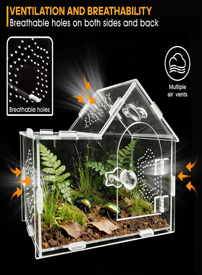 GTSEEMUU Acrylic Jumping Spider Enclosure with Magnetic Lock - Clear Ventilated Terrarium Box for Tarantulas, Geckos, Mantises, Hermit Crabs, Snails, and Other Small Pets (7.9 x 4 x 6 Inch) - Image 3