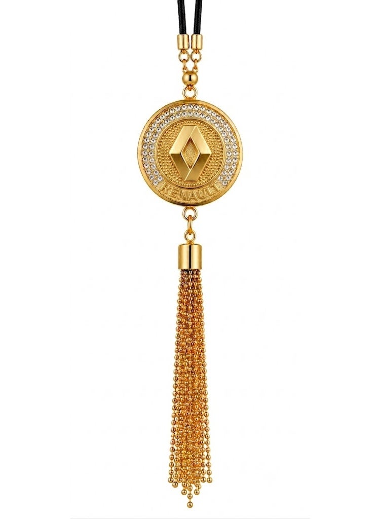 A stylish car pendant featuring a gold-tone Renault logo and a touch of luxury crystal.