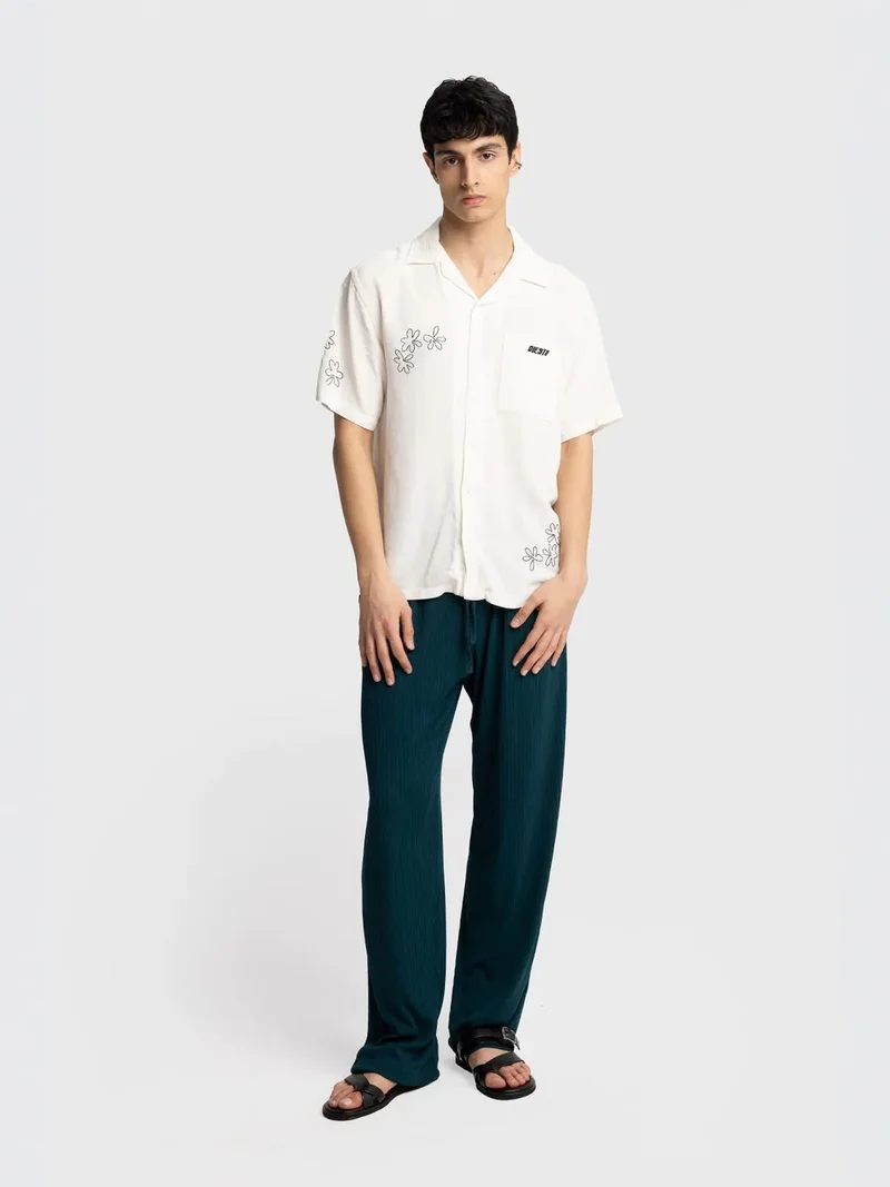 Giesto Dusty White GIESTO Men's Embroidered Cotton Poplin Short Sleeve Shirt for Men | Best Price UAE