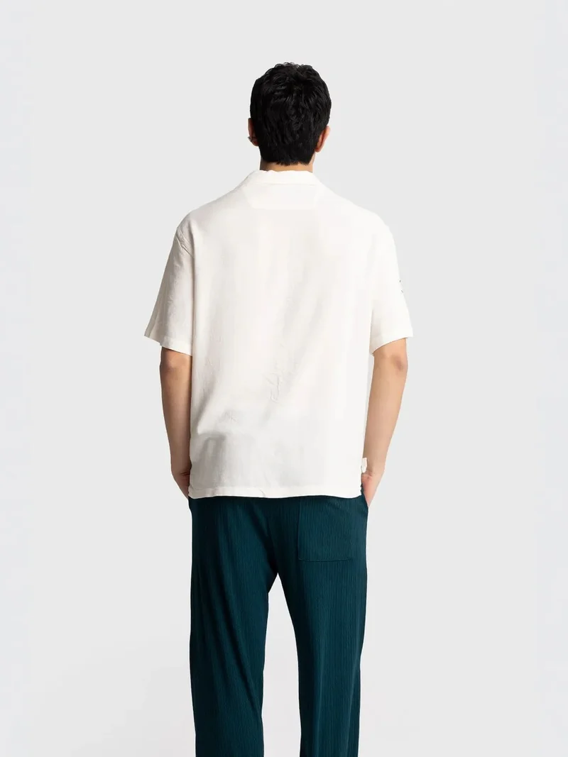 Giesto Dusty White GIESTO Men's Embroidered Cotton Poplin Short Sleeve Shirt for Men | Best Price UAE