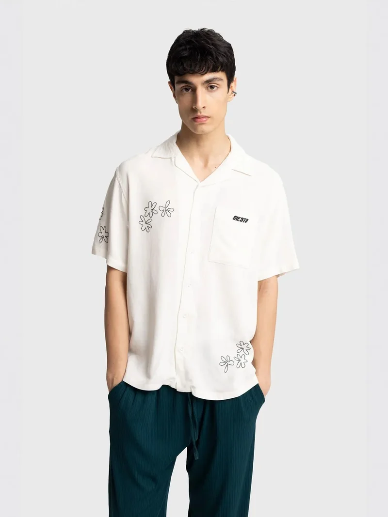 GIESTO Men's Embroidered Cotton Poplin Short Sleeve Shirt