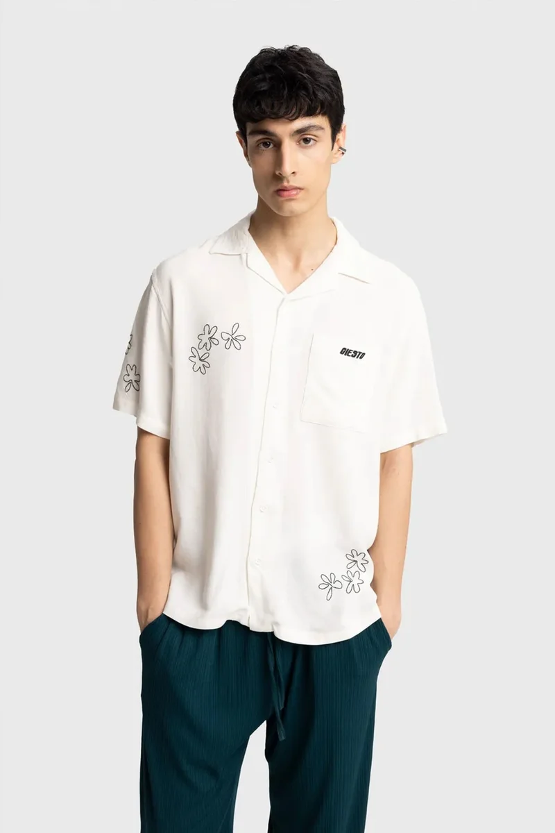 GIESTO Men's Embroidered Cotton Poplin Short Sleeve Shirt