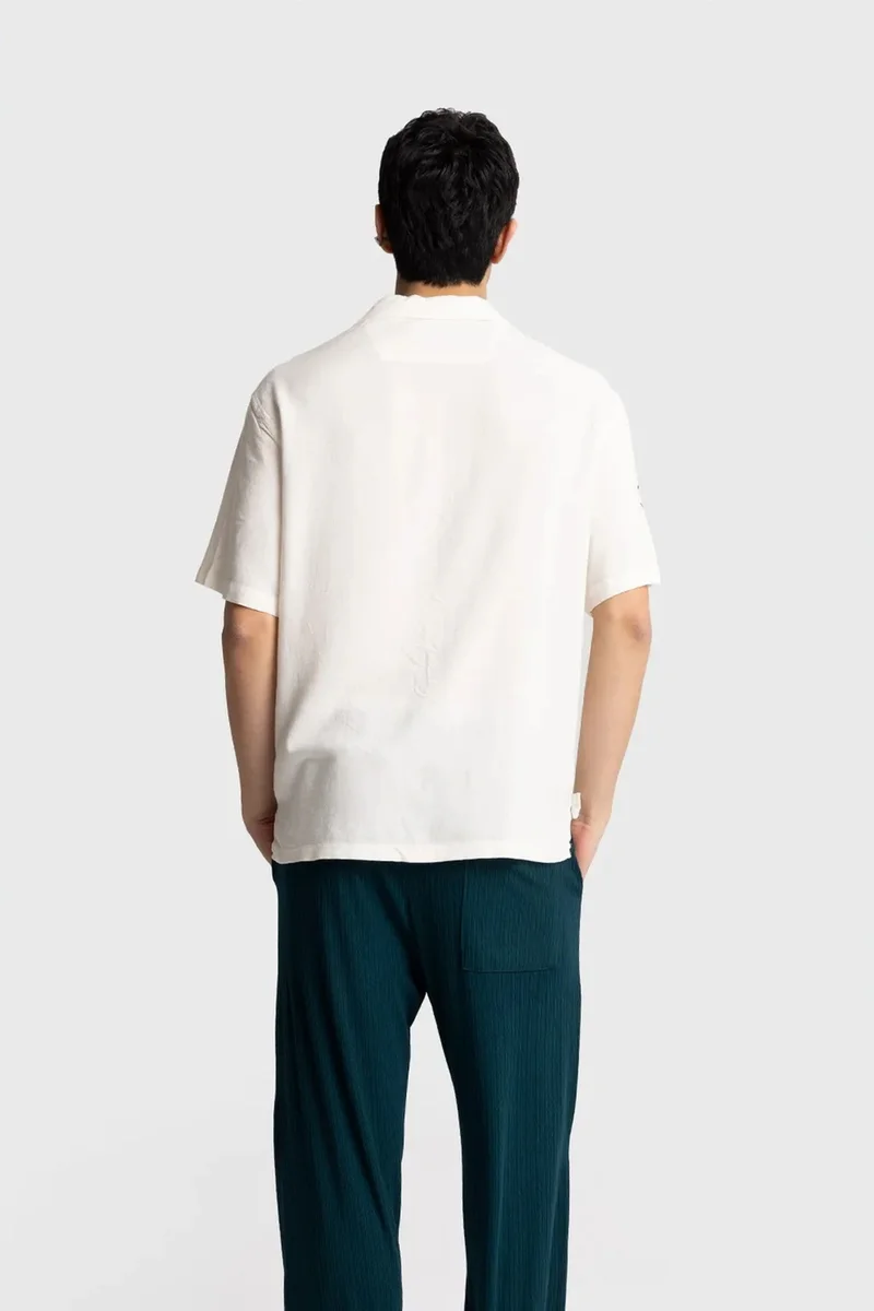 Giesto Dusty White GIESTO Men's Embroidered Cotton Poplin Short Sleeve Shirt for Men | Best Price UAE
