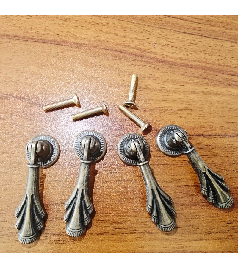 Set Of 4 Bronze Zinc Alloy Cabinet Handles Vintage European Style Painted Metal Kitchen Pulls With Screws - Image 5