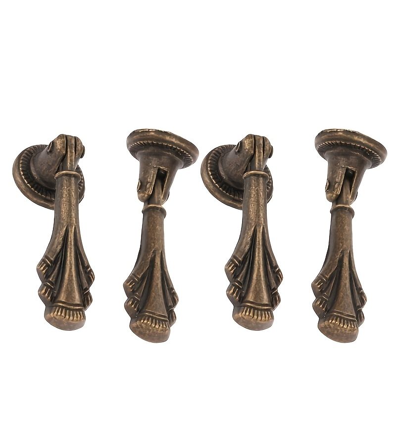 Set Of 4 Bronze Zinc Alloy Cabinet Handles Vintage European Style Painted Metal Kitchen Pulls With Screws - Image 1