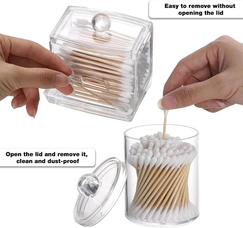 HASTHIP Repeated use trusted quality ® 3Pcs Makeup Cotton Storage Box with Lids, Cotton Swabs Dispenser, Clear Acrylic Cylindrical Accessories Organizer Box, Personal Care Essentials Holder for Makeup Cotton Rounds, Toothpicks Treated anti-rust metal - Image 4