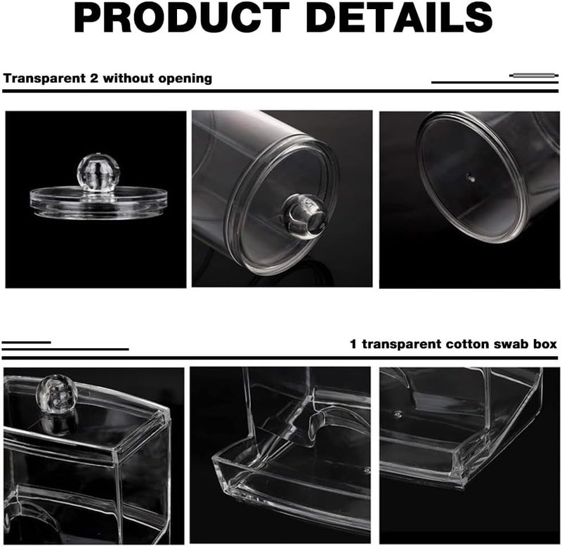 HASTHIP Repeated use trusted quality ® 3Pcs Makeup Cotton Storage Box with Lids, Cotton Swabs Dispenser, Clear Acrylic Cylindrical Accessories Organizer Box, Personal Care Essentials Holder for Makeup Cotton Rounds, Toothpicks Treated anti-rust metal - Image 3