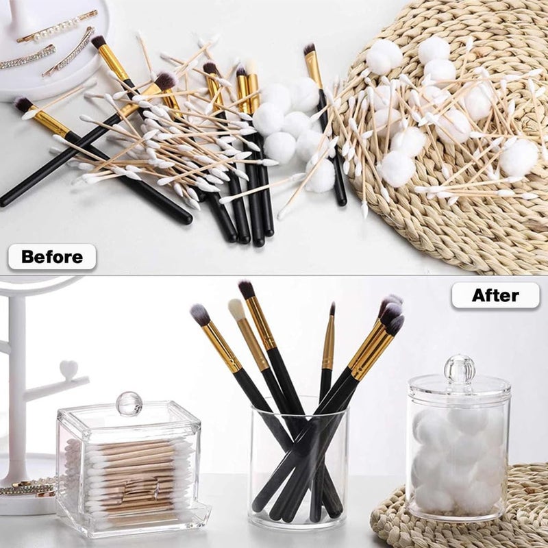 HASTHIP Repeated use trusted quality ® 3Pcs Makeup Cotton Storage Box with Lids, Cotton Swabs Dispenser, Clear Acrylic Cylindrical Accessories Organizer Box, Personal Care Essentials Holder for Makeup Cotton Rounds, Toothpicks Treated anti-rust metal - Image 5