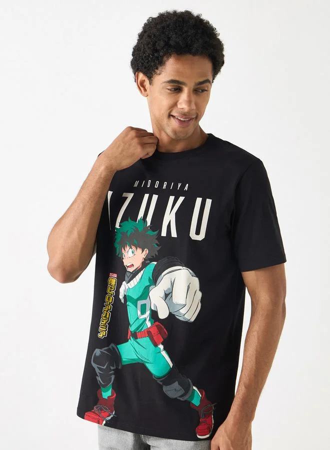 Izuku Midoriya Print Crew Neck T-shirt with Short Sleeves