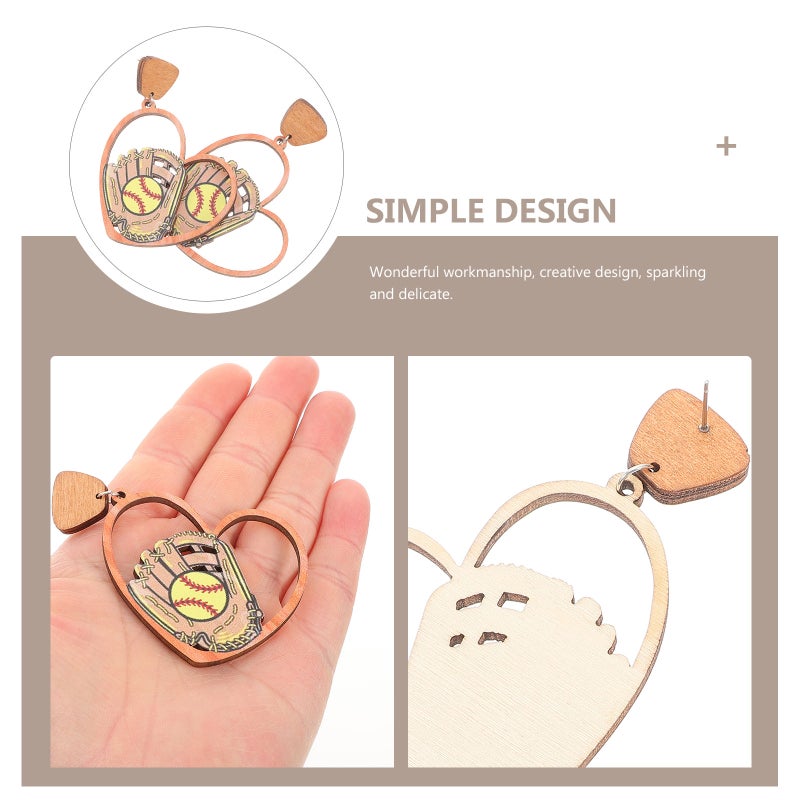 Wooden Drop Earrings with Softball Theme, Comfortable Fit for Active Women, Unique Style - Image 3