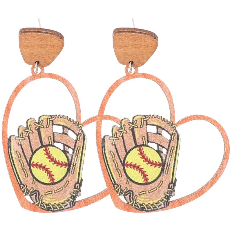 Wooden Drop Earrings with Softball Theme, Comfortable Fit for Active Women, Unique Style - Image 1