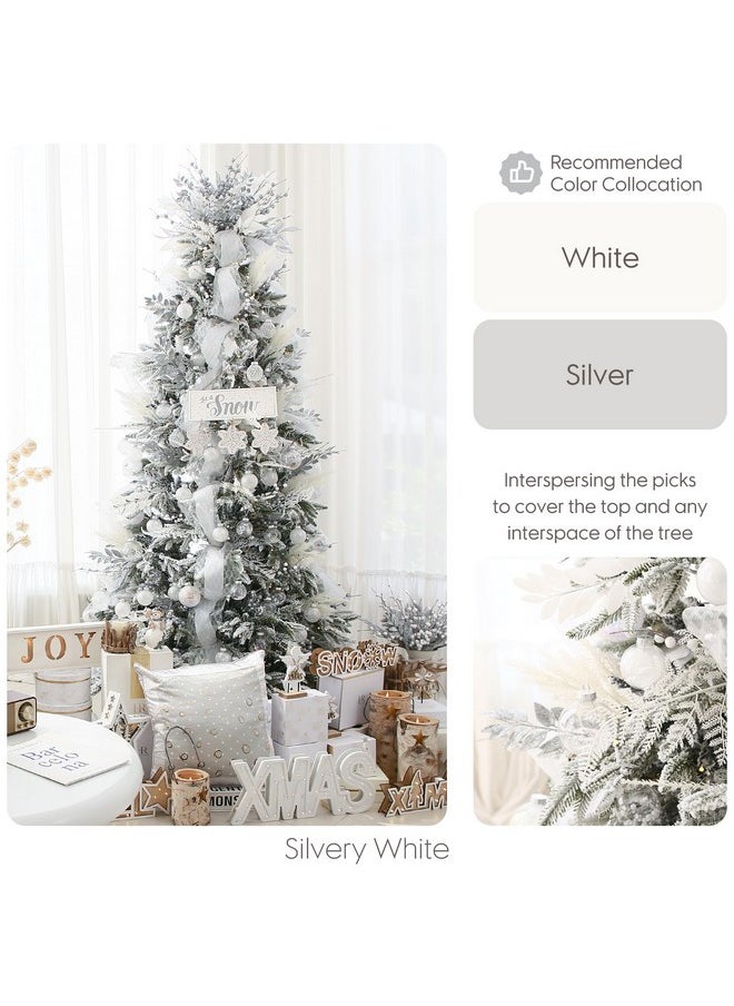 Sea Team 36-Pack Artificial Glitter Pine Twigs, Spruce Stem Ornaments, Decorative Fern Sticks, Picks, Branches For Christmas Tree, Wreath, Vase Fillers For Centerpieces, Home Décor, White  - Image 2