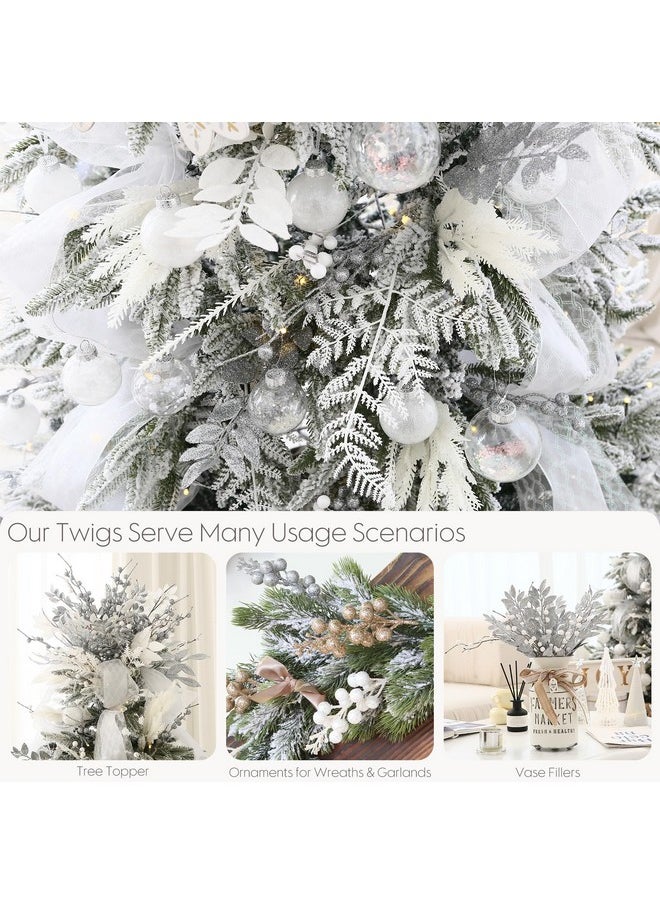 Sea Team 36-Pack Artificial Glitter Pine Twigs, Spruce Stem Ornaments, Decorative Fern Sticks, Picks, Branches For Christmas Tree, Wreath, Vase Fillers For Centerpieces, Home Décor, White  - Image 3