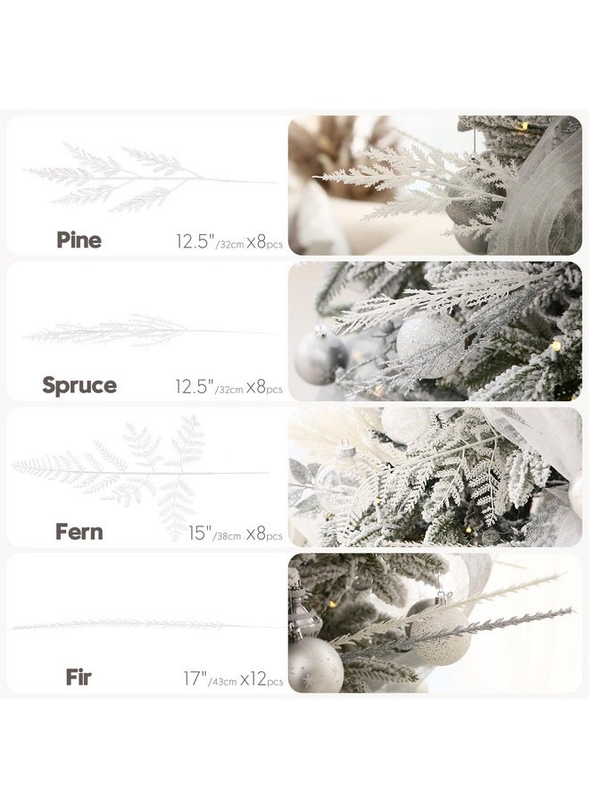 Sea Team 36-Pack Artificial Glitter Pine Twigs, Spruce Stem Ornaments, Decorative Fern Sticks, Picks, Branches For Christmas Tree, Wreath, Vase Fillers For Centerpieces, Home Décor, White  - Image 5