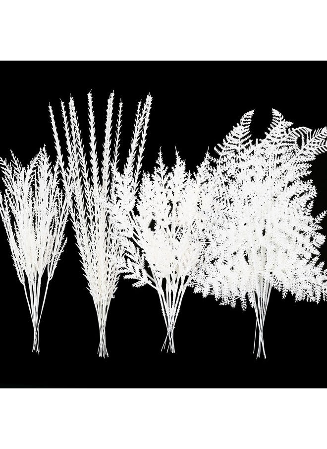 Sea Team 36-Pack Artificial Glitter Pine Twigs, Spruce Stem Ornaments, Decorative Fern Sticks, Picks, Branches For Christmas Tree, Wreath, Vase Fillers For Centerpieces, Home Décor, White  - Image 1
