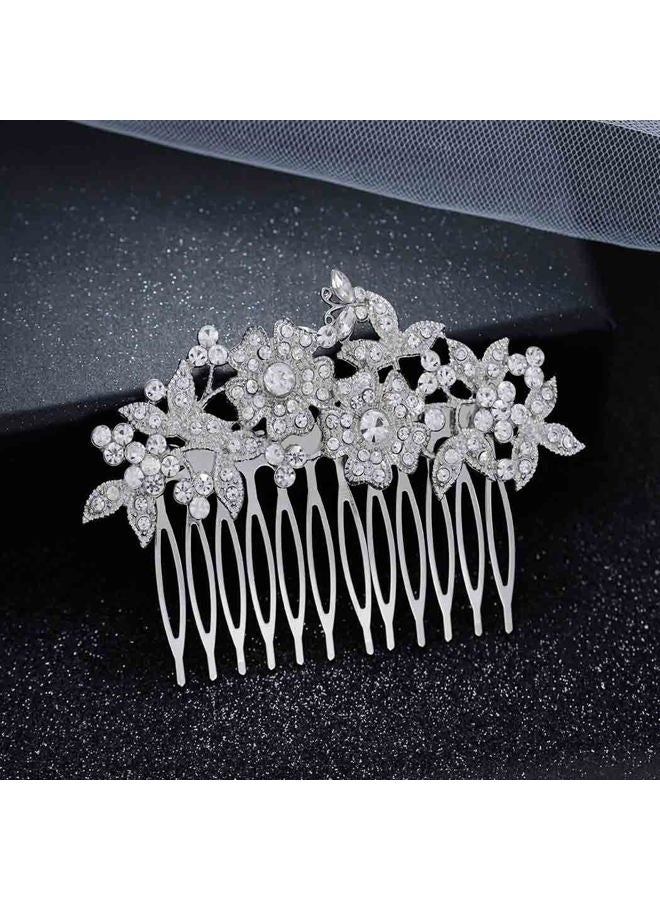Foyte Crystal Wedding Hair Comb Rhinestone Bride headpiece Silver Flower hair piece Leaf Side Hair Combs for Women - Image 2