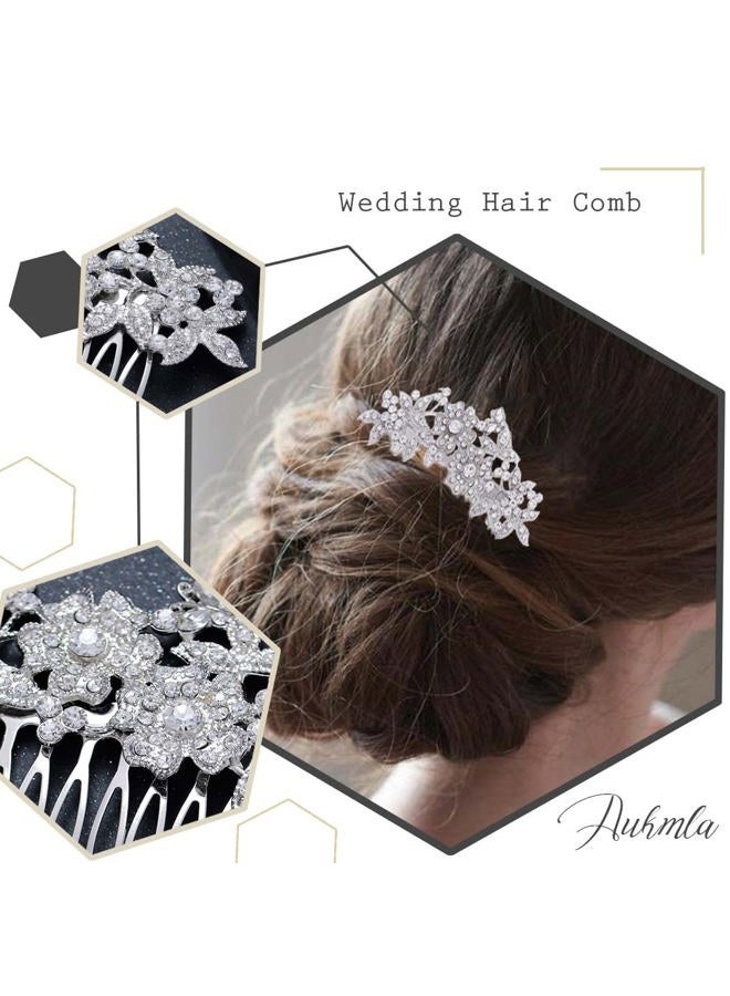 Foyte Crystal Wedding Hair Comb Rhinestone Bride headpiece Silver Flower hair piece Leaf Side Hair Combs for Women - Image 4
