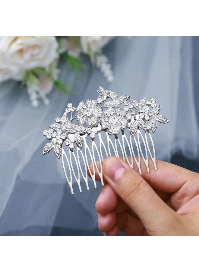 Foyte Crystal Wedding Hair Comb Rhinestone Bride headpiece Silver Flower hair piece Leaf Side Hair Combs for Women - Image 1