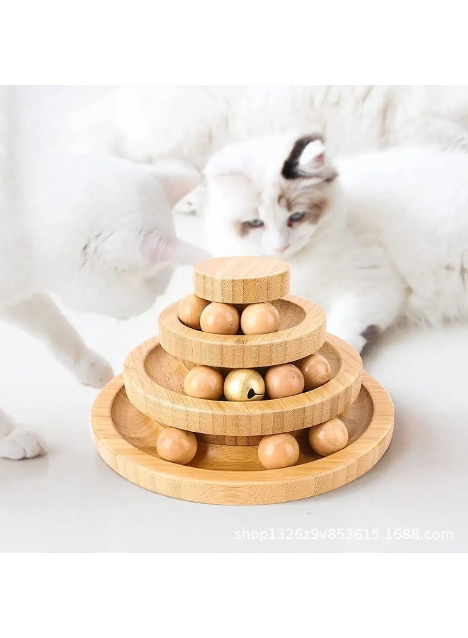 general Cat Toys Bamboo 3-Level Turntable, Interactive Cat Toy Balls with 9 Wooden Balls, Interactive Kitten Fun Mental Physical Exercise Puzzle Kitten Balls Toy - Image 2