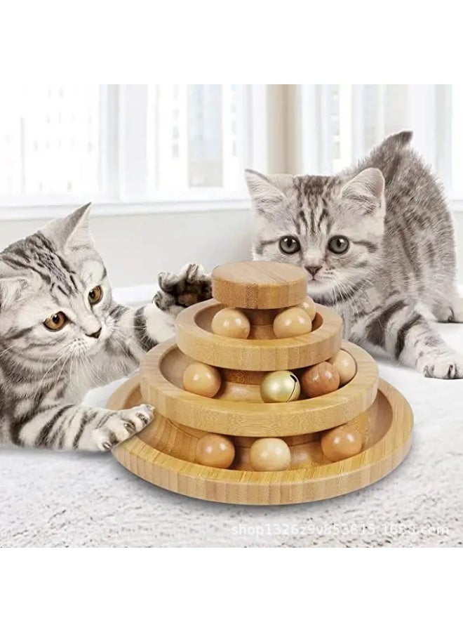general Cat Toys Bamboo 3-Level Turntable, Interactive Cat Toy Balls with 9 Wooden Balls, Interactive Kitten Fun Mental Physical Exercise Puzzle Kitten Balls Toy - Image 4