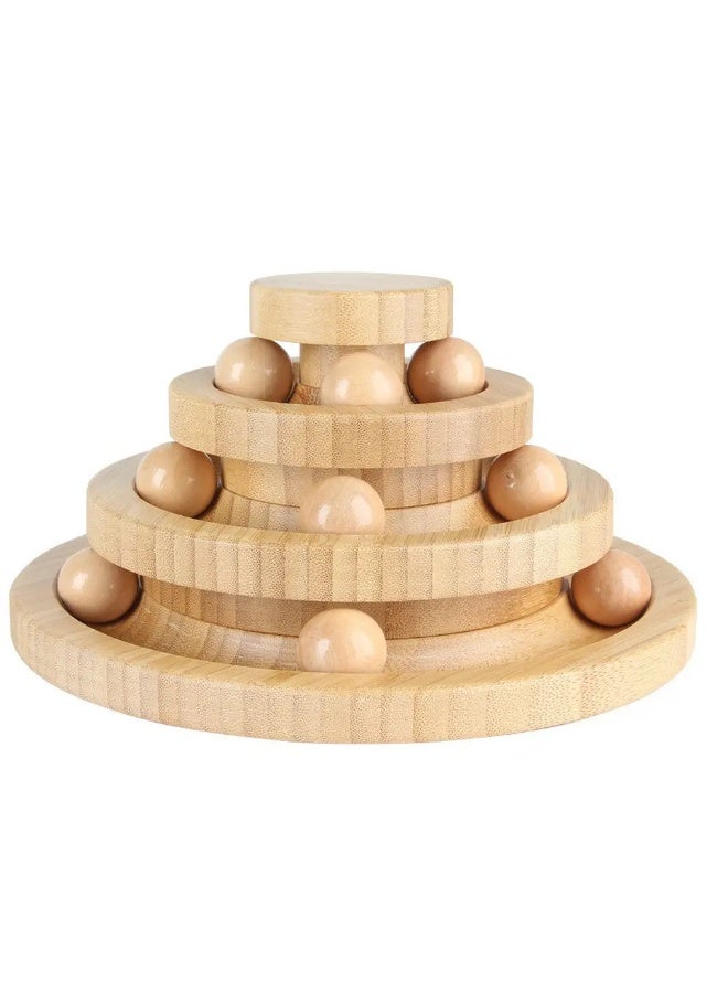 general Cat Toys Bamboo 3-Level Turntable, Interactive Cat Toy Balls with 9 Wooden Balls, Interactive Kitten Fun Mental Physical Exercise Puzzle Kitten Balls Toy - Image 1