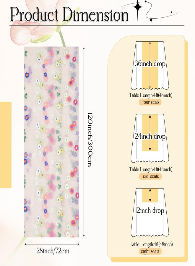 MILVOWOC Champagne Embroidery Daisy Gauze Table Runner, 120 Inch（10FT Floral Tulle Table Runner for Home Decor, Wedding, Baby Shower, Spring & Seasonal Decorations and Valentine’s Day (1 Pack) - Image 4