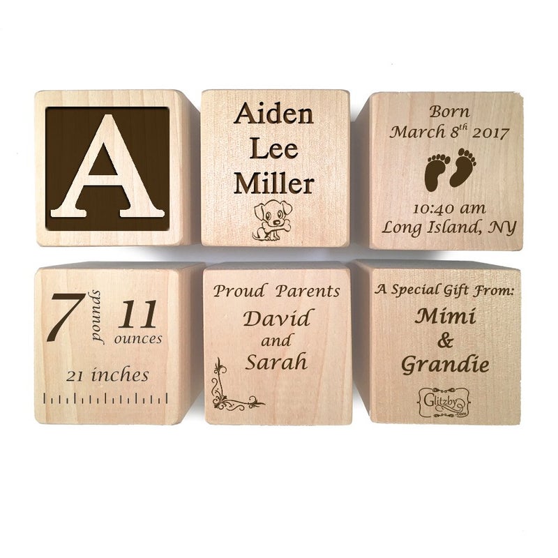 Glitzby Baby Block Gift for Newborn Boy or Girl - Personalized Birth Announcement Wood Wooden Block New Baby Gifts Custom Item by - Image 2