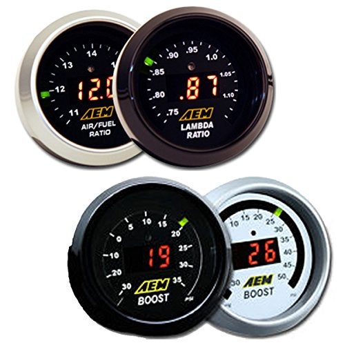 AEM 2 Gauge Display Set UEGO WideBand Air/Fuel Ratio Gauge + Boost Pressure Gauge -30-35psi + MAPerformance Lanyard - Image 3