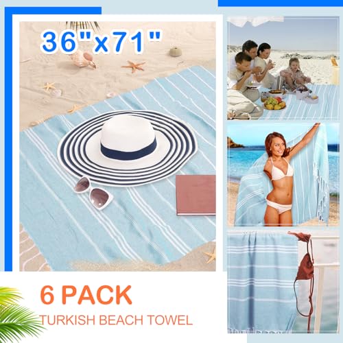 YSYJ Turkish Beach Towel 6 Pack Beach Towels 36"x71" Beach Towel Oversized Sand Free Turkish Towel Quick Dry Bath Towels Blue - Image 2