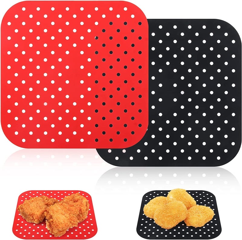 SPOONERY SPOONERY Silicone Air Fryer Liners Non Stick and Easy Clean Air Fryer mats Pad Accessories Parchment Paper for Air Fryer Basket Air Frying Steaming and Oven Baking Pack 2 Square 75 in