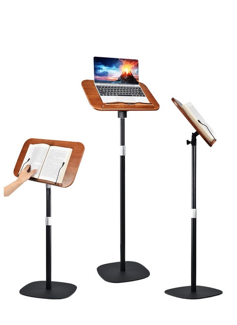Book Stand for Reading Adjustable Podium Stand for Bible, Music Sheet, Recipe Cook Book Display Stand Wooden Floor Holder with Page Paper Clip, black