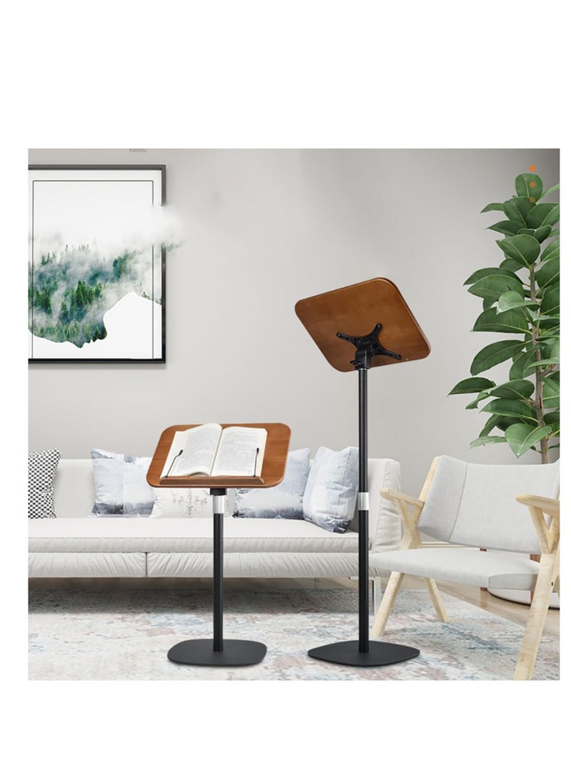 XiuWoo - Book Stand for Reading Adjustable Podium Stand for Bible, Music Sheet, Recipe Cook Book Display Stand Wooden Floor Holder with Page Paper Clip, black - Image 1