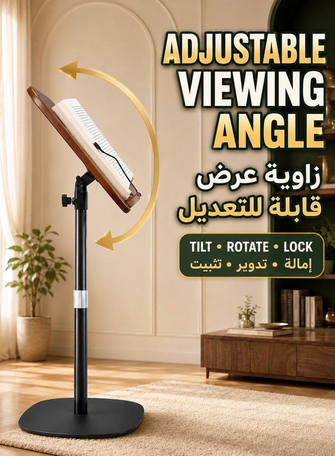 شو وو حامل كتب للقراءة، حامل منصة قابل للتعديل للمجلات، والنوتات الموسيقية، وكتب الطبخ، وحامل خشبي للأرضية مع مشبك ورق للصفحات، باللون الأسود - Image 4