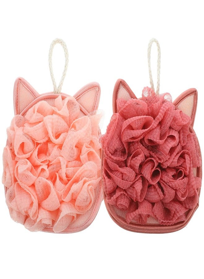 MUCKLILY Cat Ear Double-Sided Bath Balls 2-Pack Exfoliating Body Scrubbers for Shower Deep Skin Cleansing with Soft Durable Material for Gentle Daily Use - Image 1