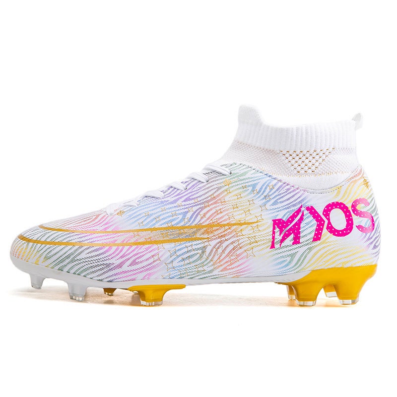 Cross-border C Luo Yuanyang Football Shoes Mens Nail Shoes Childrens Male Students Womens Slide Low-top Training Shoes High-top Nail Shoes White Spike 332-1