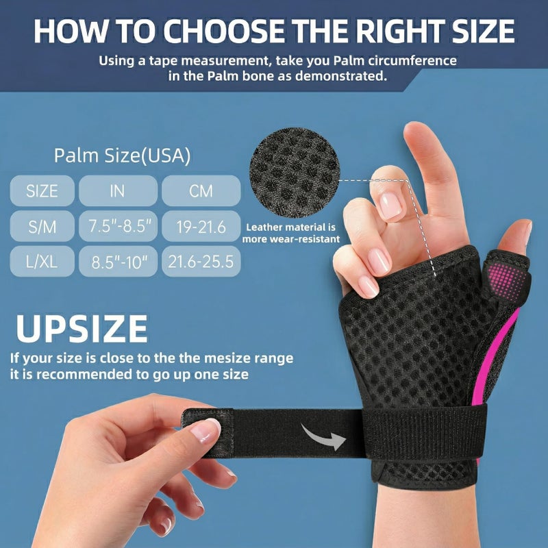 Fitsoon Thumb Wrist Brace | Upgraded Thumb Spica Splint Stabilizer Pain Relief Night Support for De Quervainâ€™ s Tenosynovitis Trigger Finger Arthritis Sprains | Breathable Fabric (Rose Pink/Black, L/XL - Fit both hands) - Image 5