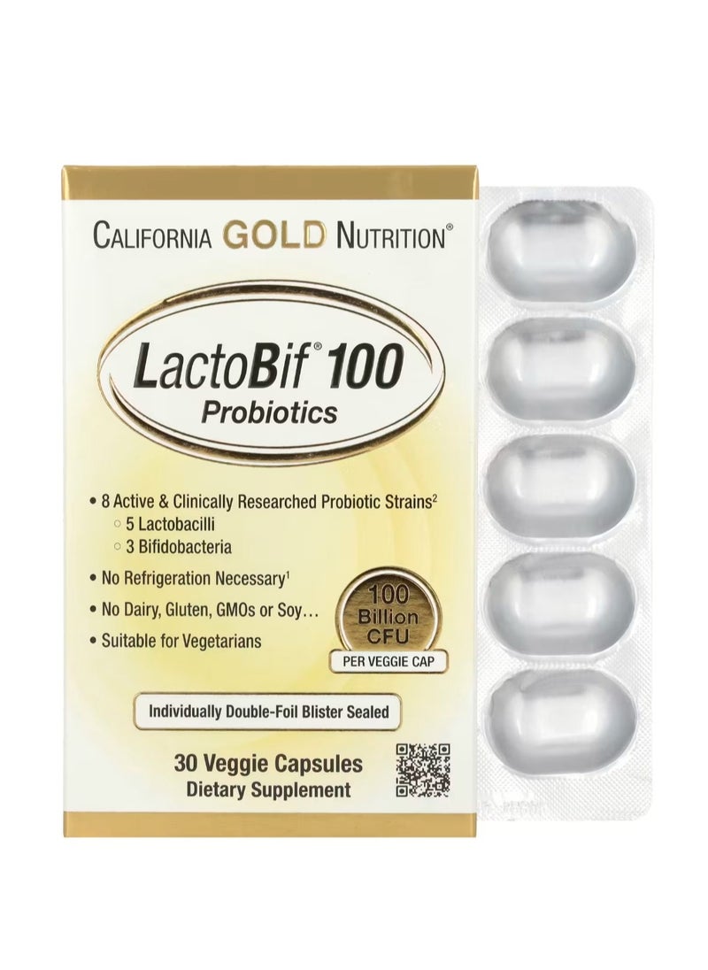 California Gold Nutrition LactoBif 100 Probiotics 100 Billion CFU 30 Veggie Capsules  - Image 1